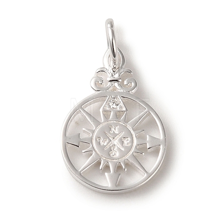 925 Sterling Silver Pave Clear Cubic Zirconia Compass Charms STER-K180-02S-1