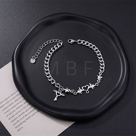 201 Stainless Steel Heart Key with Angel Wings Charm Bracelets for Men Women WG5D024-01-1