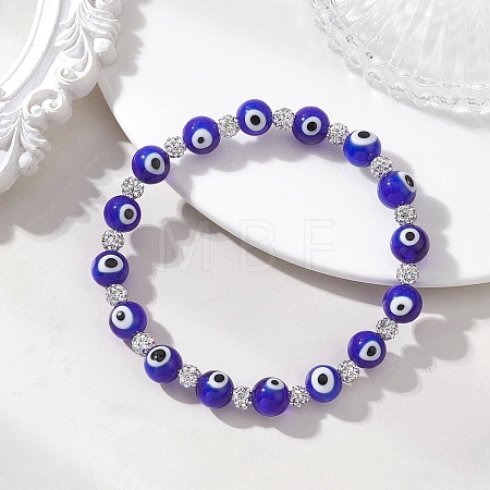 Handmade Evil Eye Lampwork Round Beads Stretch Bracelets for Women BJEW-JB13381-1
