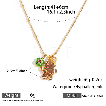 304 Stainless Steel Enamel & Rhinestone & Resin Christmas Pendant Necklaces for Women FS-WG85DFF-06-1