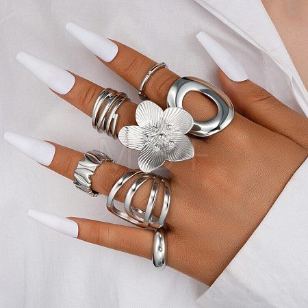 Zinc Alloy Mixed Shapes Cuff Open Rings Sets for Women WGA5E66-02-1