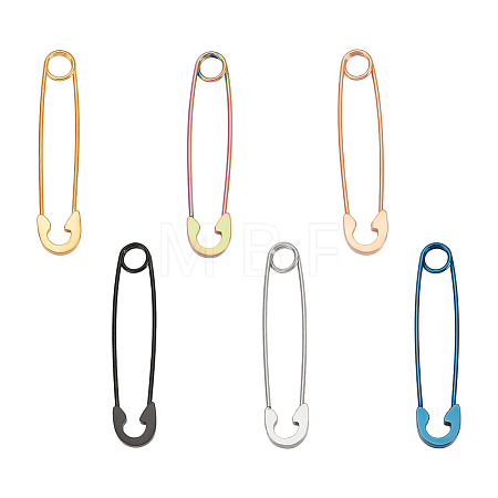 12Pcs 6 Colors 304 Stainless Steel Safety Pin Hoop Earrings for Women AJEW-UN0001-40-1