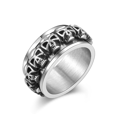 Stainless Steel Skull Rotatable Finger Ring SKUL-PW0002-040F-AS-1