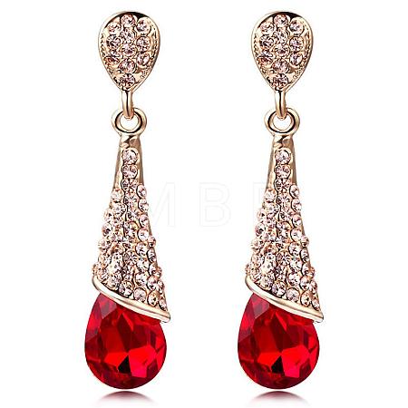 Real 18K Gold Plated Brass Rhinestone Teardrop Stud Earrings EJEW-EE0001-232E-1
