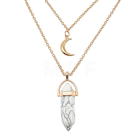 Natural Howlite Cone Pendant Double Layer Necklace UX9990-25-1