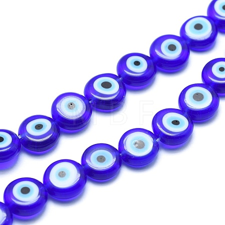 Handmade Evil Eye Lampwork Flat Round Bead Strands X-LAMP-L058-6mm-12-1