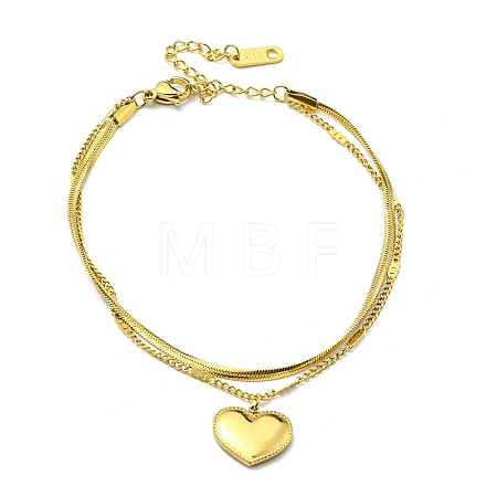 304 Stainless Steel Herringbone & Curb Chains Double Layered Multi-strand Bracelet BJEW-K235-01G-1