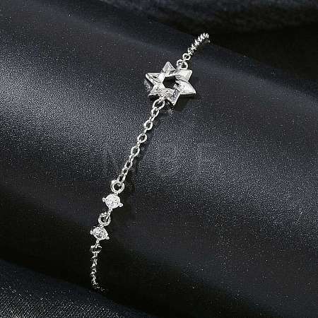 Brass Micro Pave Clear Cubic Zirconia Link Bracelets BJEW-E114-01A-P-1
