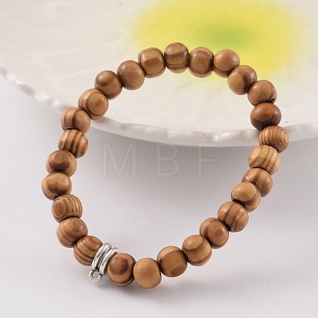 Round Wood Beaded Stretch Bracelets BJEW-JB02170-1