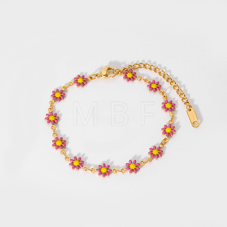 Fashionable 304 Stainless Steel Enamel Daisy Link Bracelet for Women GH7959-3-1