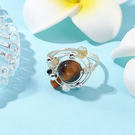 Planet Natural Tiger Eye Finger Rings RJEW-TA00165-01-1