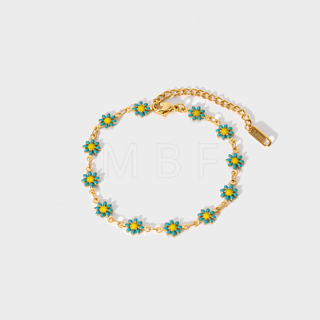 Fashionable 304 Stainless Steel Enamel Daisy Link Bracelet for Women GH7959-2-1