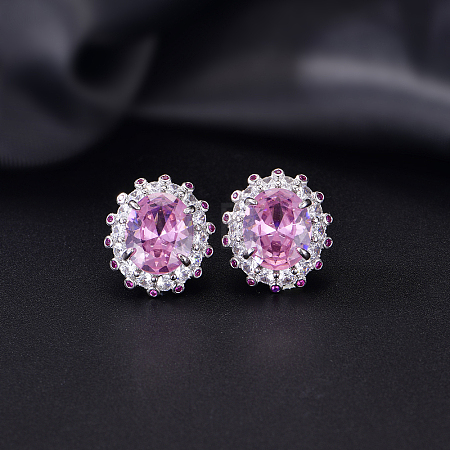 Brass Micro Pave Cubic Zirconia Stud Earrings for Women GG3425-2-1
