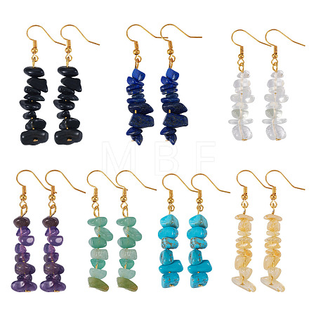 7 Pairs 7 Styles Gemstone Chip Beaded Dangle Earrings EJEW-TADJ00002-1