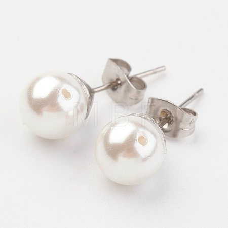 Shell Pearl Ball Stud Earring Findings X-EJEW-JE02370-01-1