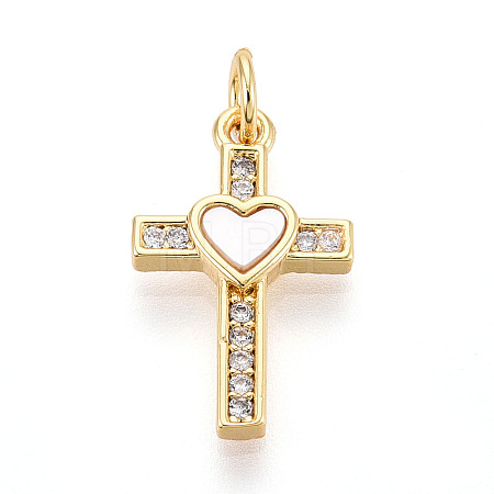 Brass Micro Pave Clear Cubic Zirconia Pendants KK-N268-11G-1