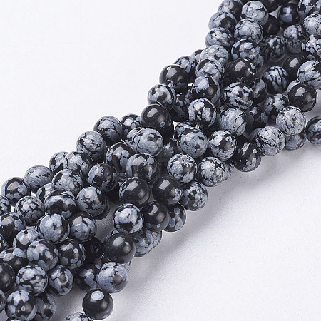 Natural Snowflake Obsidian Beads Strands GSR6mmC009-1