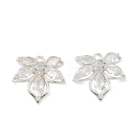 Brass Pave Clear Cubic Zirconia Flower Pendants KK-C168-23S-1