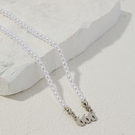 Alloy Number 666 Pendant Resin Imitation Pearl White Round Beaded Necklaces for Women FS-WGE7FDC-15-1