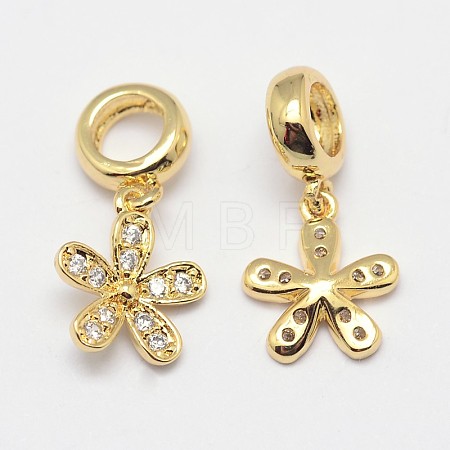Flower Brass Micro Pave Grade AAA Cubic Zirconia European Dangle Charms ZIRC-O022-43G-NR-1