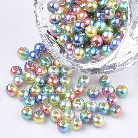 Rainbow ABS Plastic Imitation Pearl Beads OACR-Q174-8mm-07-1
