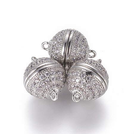 Brass Micro Pave Cubic Zirconia Magnetic Clasps with Loops ZIRC-L082-D-01-P-1