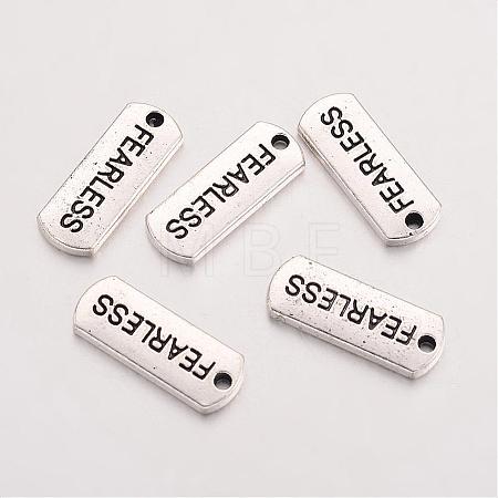 Tibetan Style Alloy Rectangle with Word Fearless Pendants TIBEP-Q043-064-RS-1