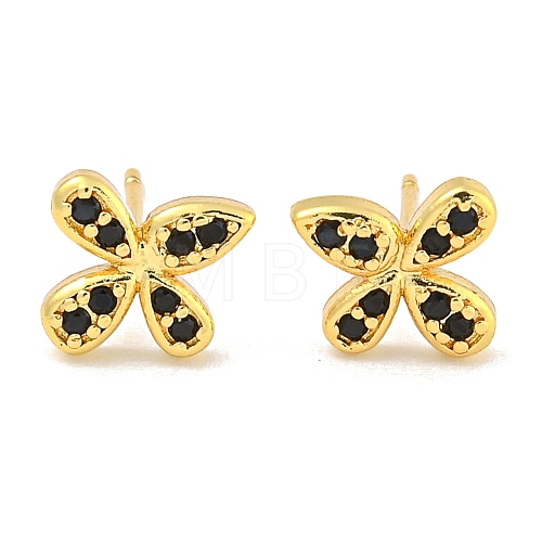 Rack Plating Brass Micro Pave Clear Cubic Zirconia Stud Earrings EJEW-N055-02G-05-RS-1