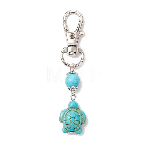 Tortoise & Round Synthetic Turquoise Pendant Decoration HJEW-JM02295-02-1