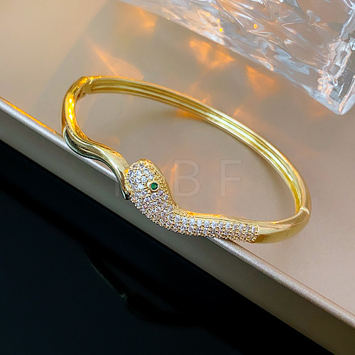 Brass Micro Pave Cubic Zirconia Hinged Bangles for Women BJEW-H203-01B-G-1