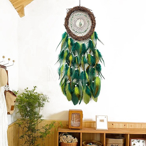 Rattan Woven Net/Web with Feather Hanging Ornaments PW-WG6131E-02-1