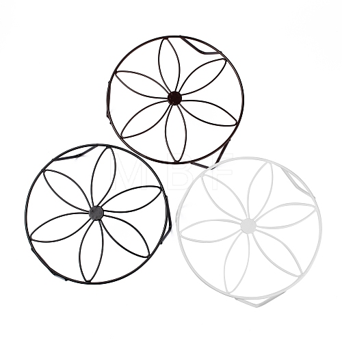  3Pcs 3 Colors Flat Round with Flower Pattern Iron Display Decorations AJEW-NB0002-99-1