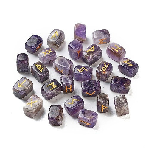 Rectangle Natural Amethyst Rune Stones G-Z059-01J-1