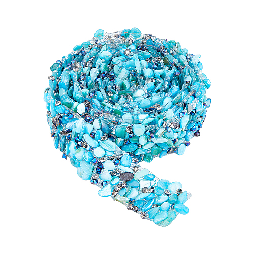 Natural Chip Gemstone & Plastic Beaded Ribbon Trim FIND-WH0421-56B-1