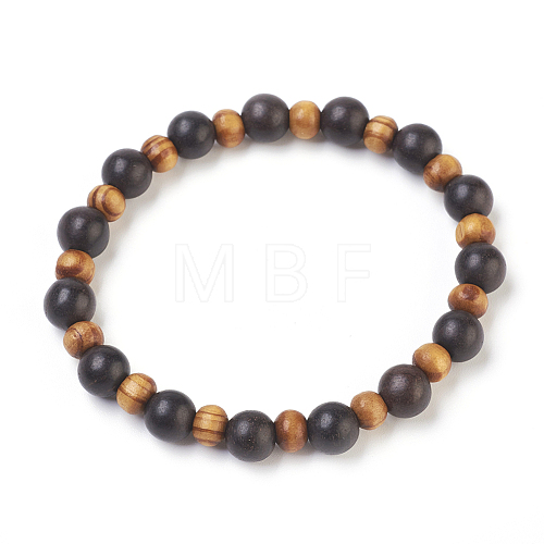 Natural Sandalwood Stretch Bracelets BJEW-JB03828-03-1