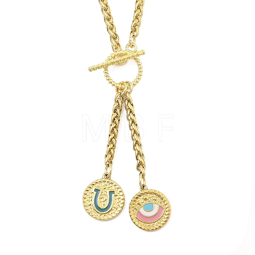 Ion Plating(IP) 304 Stainless Steel Sky Blue Enamel Letter & Eye Pendant Wheat Chain Necklaces STAS-Z102-01G-U-1