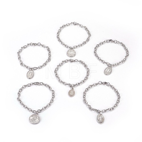 304 Stainless Steel Charm Bracelets BJEW-O169-02-1