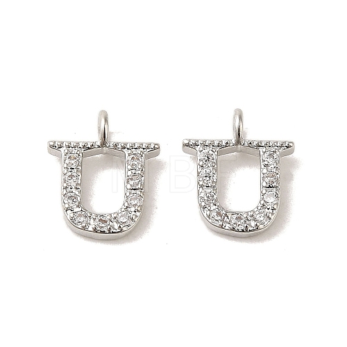 Initial Letter Brass Micro Pave Cubic Zirconia Pendants ZIRC-F008-U-1