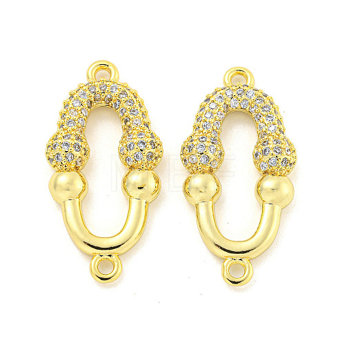 Rack Plating Brass Micro Pave Clear Cubic Zirconia Oval Connector Charms KK-P270-18G-1