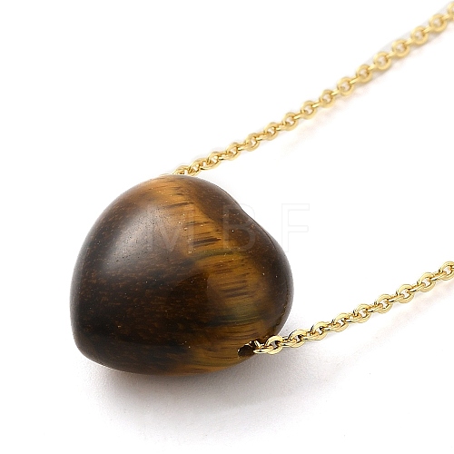 Natural Tiger Eye Heart Pendant Necklace with Golden Alloy Cable Chains NJEW-G116-01B-1