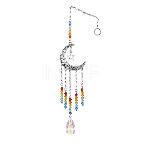 Moon & Star Tibetan Style Alloy Charm Hanging Ornaments HJEW-TA00246-1