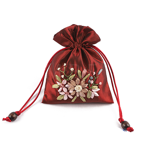 Flower Pattern Satin Jewelry Packing Pouches PW-WG90050-01-1