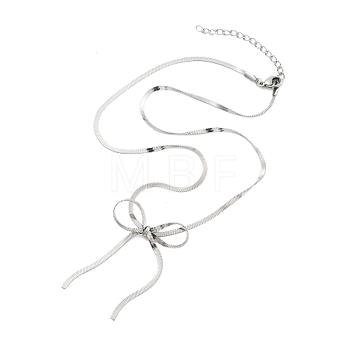 304 Stainless Steel Flat Snake Chain Bowknot Pendant Necklaces for Women NJEW-Z050-01P-02-1