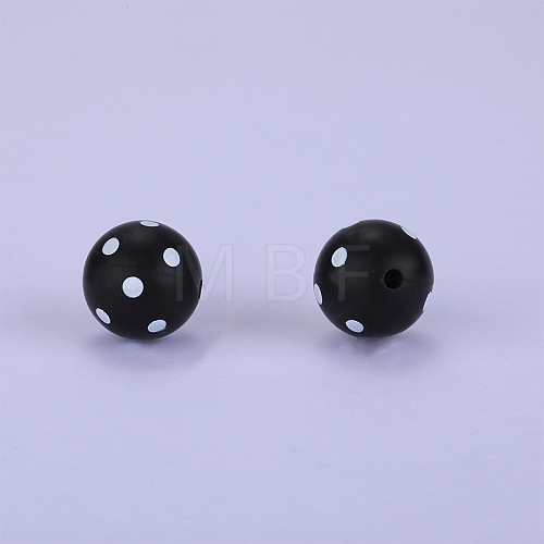 Printed Round with Polka Dot Pattern Silicone Focal Beads SI-JX0056A-134-1