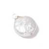 Natural Keshi Pearl Flat Round Charms PALLOY-JF05077-02-4