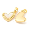 Natural Shell & Brass Heart Charms with Snap on Bails KK-P275-11G-2