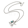 Letter A~Z Antique Silver Plated Alloy with Synthetic Turquoise Pendant Necklace NJEW-G080-01K-3