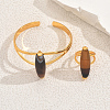 Bohemian Style Horse Eye Natural Agate & Metal Cuff Bangle & Ring Set for Women Party and Evening Wear ZI1822-1-1
