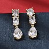 Teardrop Brass Micro Pave Clear Cubic Zirconia Dangle Stud Earrings EJEW-H180-14G-3