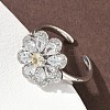 Flower Brass Micro Pave Cubic Zirconia Cuff Rings for Women RJEW-A069-01B-P-2